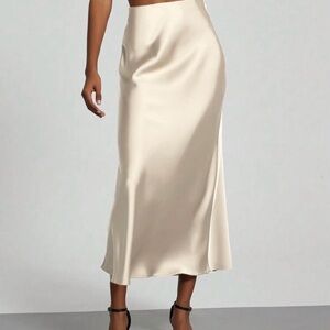 SHEIN Ivory Satin Bias Midi Skirt